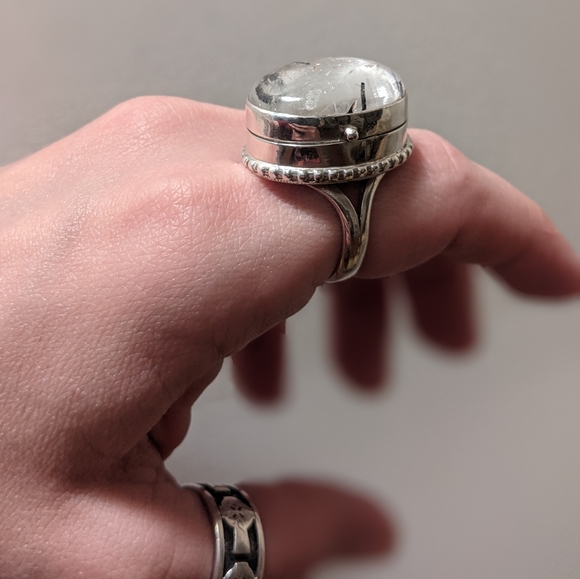 Vintage Sterling Tourmaline Quartz Poison Ring - Picture 3 of 10